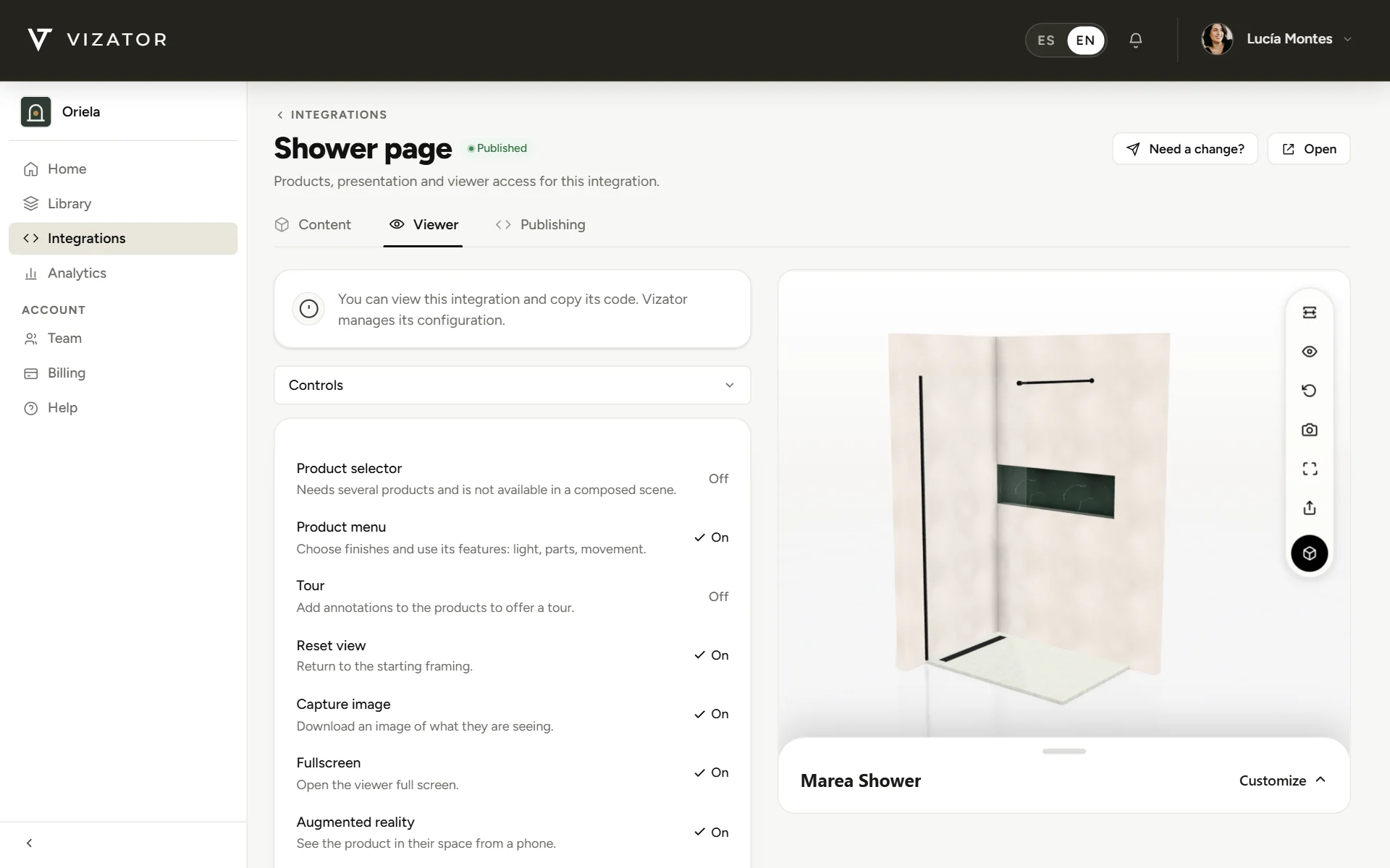 An integration preview, with “Need a change?”