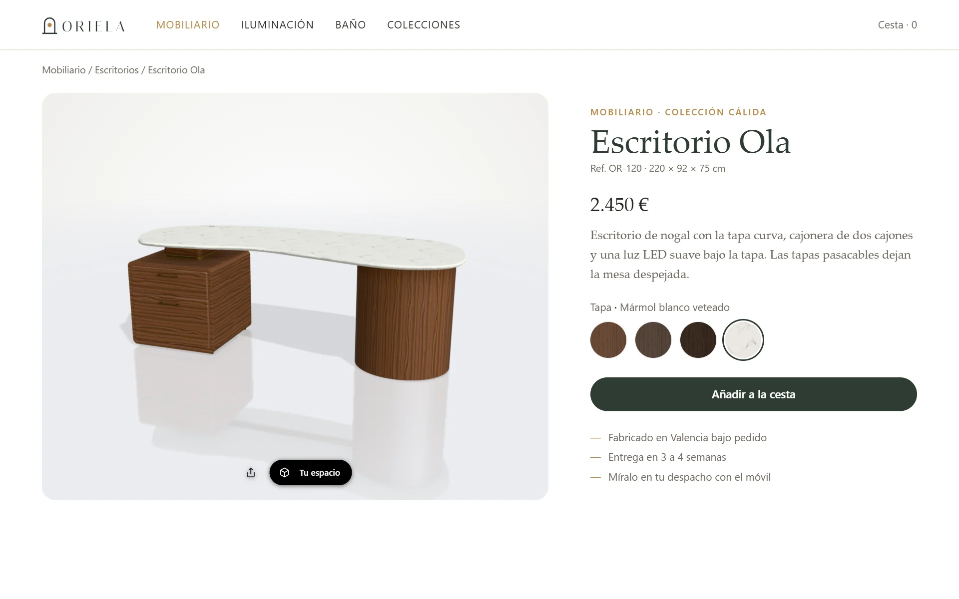 El visor en la ficha de producto de una tienda, con los botones de la tienda